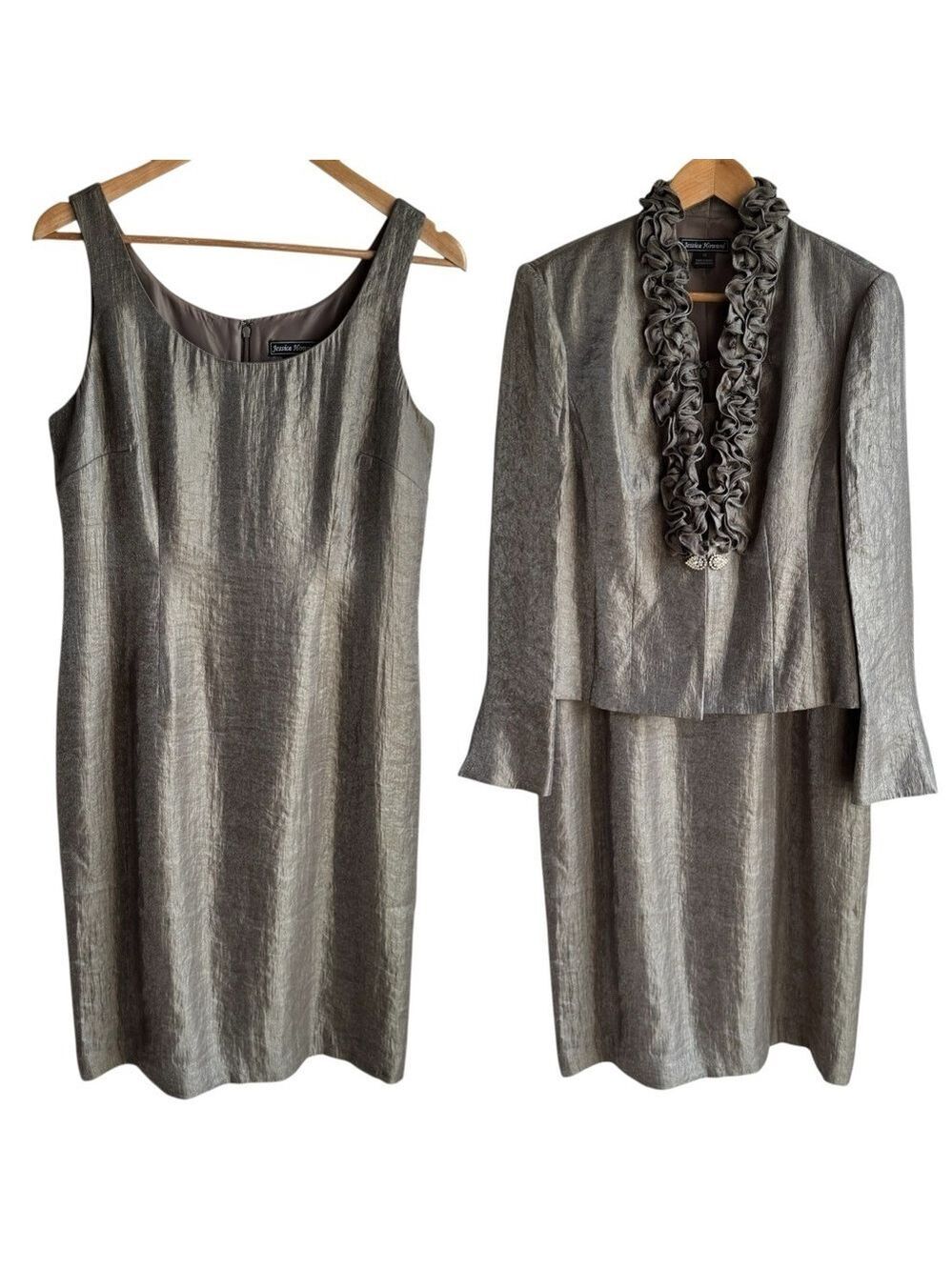 Jessica Howard Formal Dress + Jacket Set Sz 12 Metallic Grey Cocktail Party VGUC